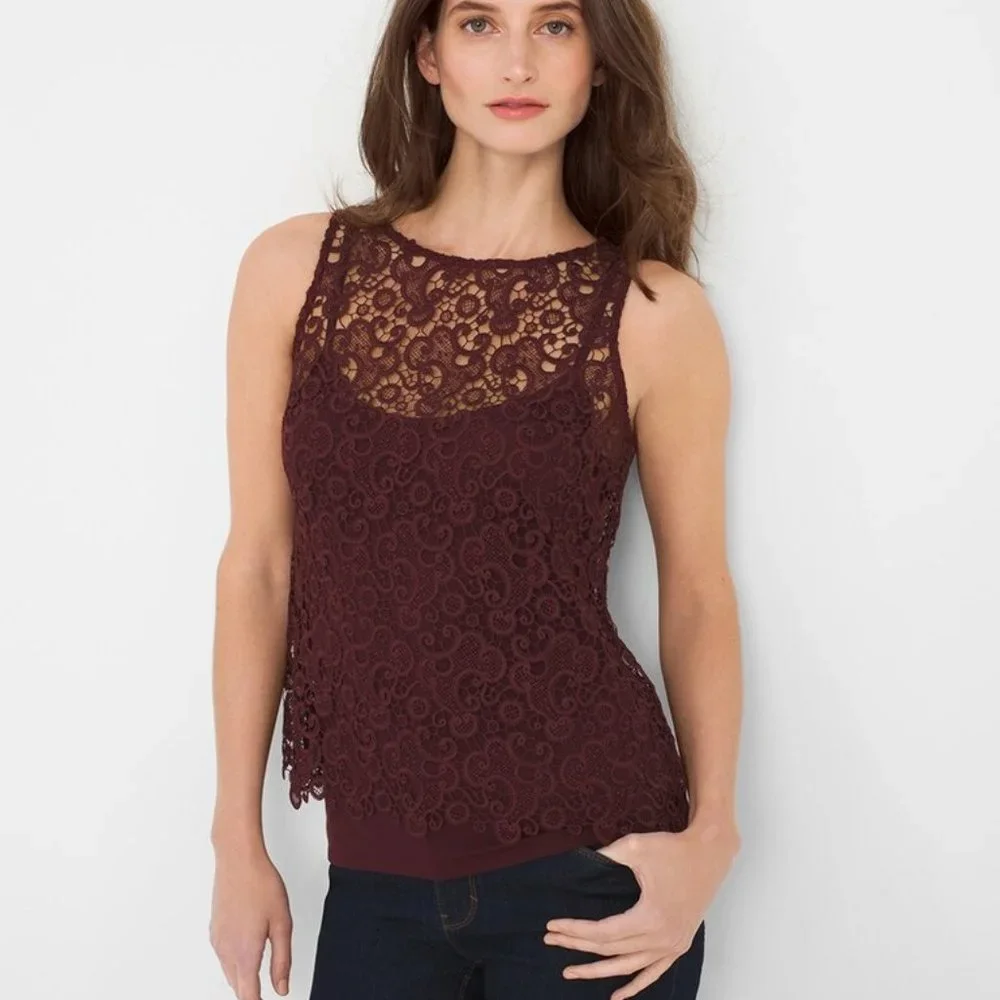 *2 for $25* WHBM Sleeveless Lace Tee - Picture 1 of 8